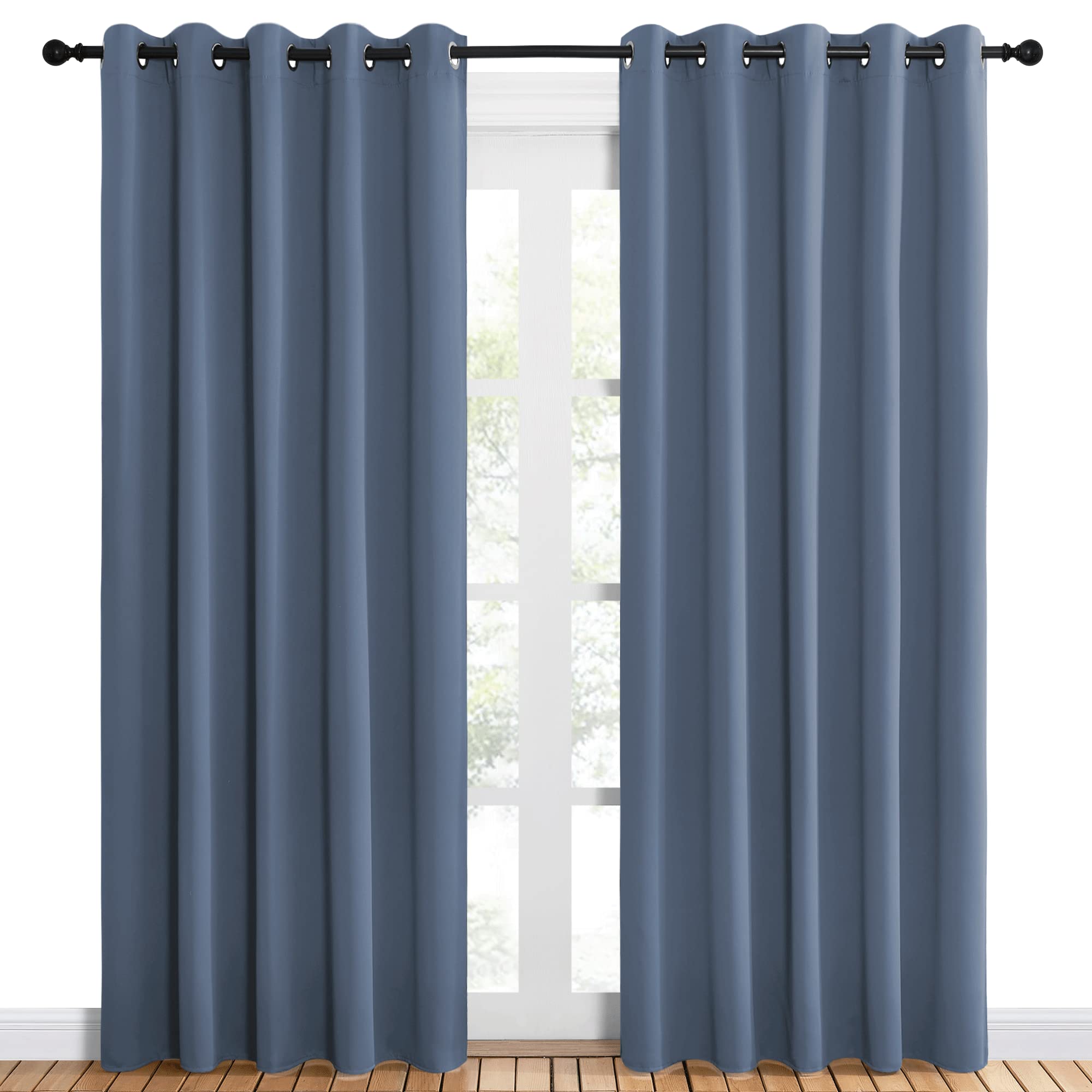 NICETOWN Blackout Draperies 60" W x 84" L Curtains for Kids Room, Window Treatment Thermal Insulated Solid Grommet Blackout Drape Panels for Bedroom (Stone Blue, Set of 2, 60 by 84 inches)