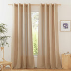 NICETOWN Linen Flax Semi Sheer Curtains 94" Length, Grommet Window Treatments Privacy Added with Light Penetration Vertical Drapes for Loft/Home Office, Camel, W55 x L94, 2 Panels