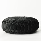 HIG Set of 2 Decorative Round Pleated Throw Pillows, Classy Accent Pumpkin Throw Pillows with Center Button, Vintage Velvet Floor Pillows for Sofa Vanity Chair Bed, Black, 14.5" Diameter(Ripple)