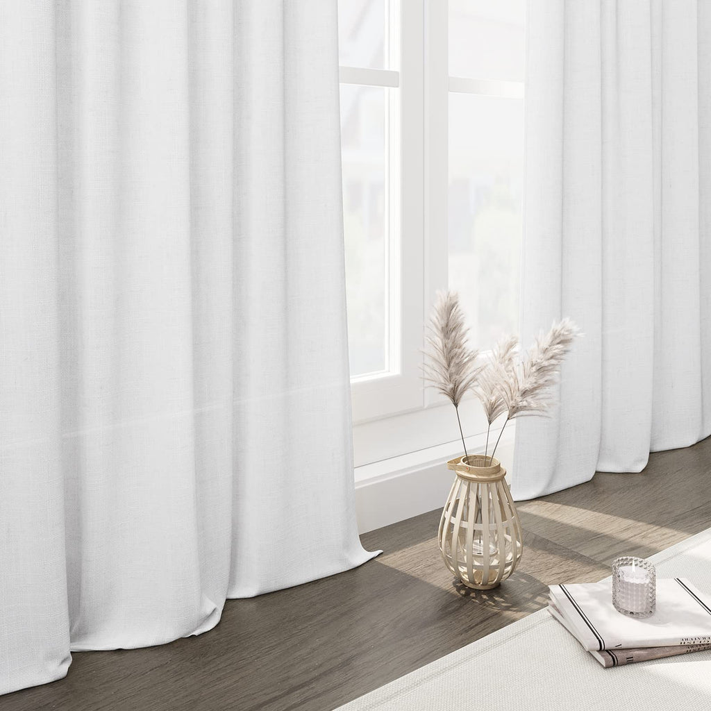 White Linen Curtains 100 inches Long for Bedroom Back Tab Light Filtering Privacy Sheer White Curtains Modern Farmhouse Coastal Decor Off White Cotton Textured Curtain for Living Room 2 Panel Set