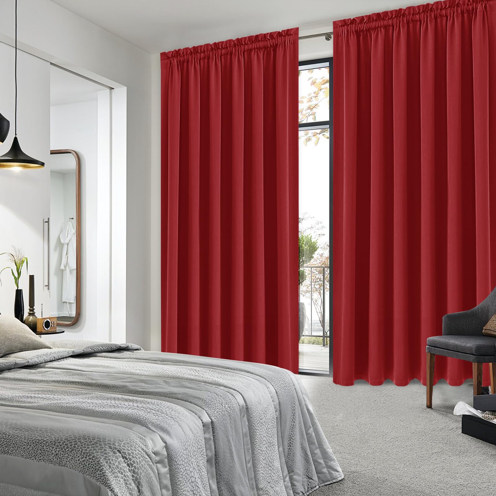 DWCN Wide Blackout Curtains for Bedroom Living Room 70 x 84 Inch Long Red