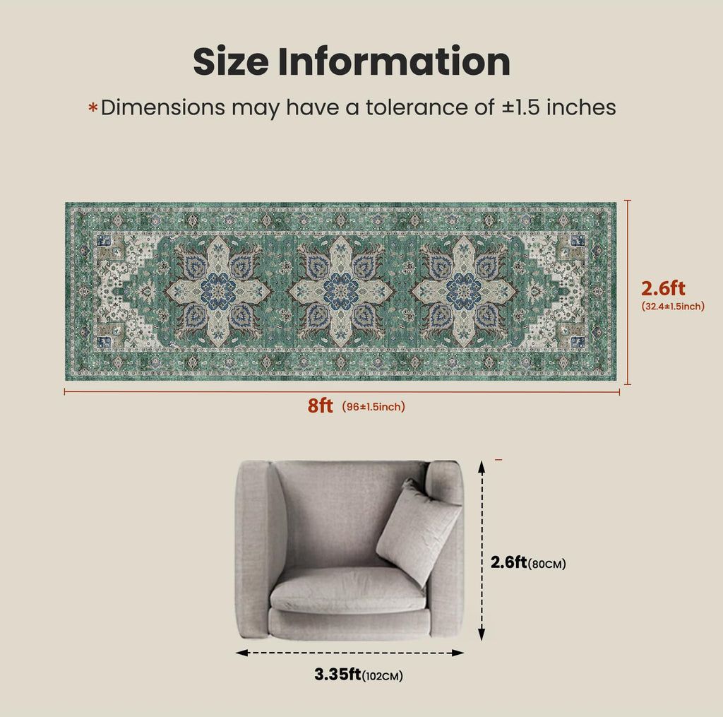 AMADA HOMEFURNISHING 2'6"x8' Washable Area Rug, Low-Profile Entryway Rug with Non-Slip Backing & Durable Edge Binding, Vintage Rug Pattern, Small Rugs for Entryway, Kitchen & Living Room