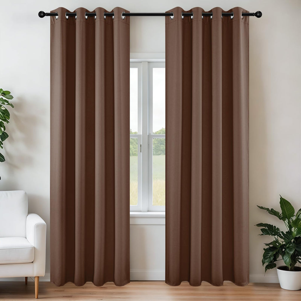 Joydeco Blackout Curtains 95 Inch Length 2 Panels Set, Thermal Insulated Long Curtains& Drapes 2 Burg, Room Darkening Grommet Drapes for Living Room Bedroom Window (W52 x L95 Inch, Brown)