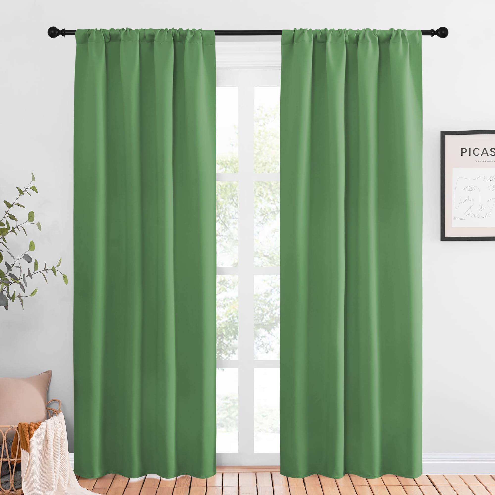 NICETOWN Blackout Curtains for Living Curtains, Froest Green, 1 Pair, 34-inch W x 84-inch L, Home Decorations Thermal Insulated Solid Pole Top Blackout Drapes for Living Room