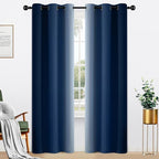 Yakamok Light Blocking Ombre Curtains, Greyish White and Blue Gradient Color Curtains, Room Darkening Grommet Window Drapes for Bedroom(Blue, 42x84 Inch, 2 Panels)
