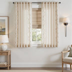 jinchan Evelyn Embroidered Linen Curtains 63 inch Floral Curtains for Living Room Bedroom Farmhouse Cottagecore Semi Sheer Light Filtering Window Drapes Rod Pocket Back Tab 2 Panels W50 x L63 Beige