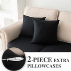 Couch Cushion Covers for Sectional Sofa L Shape Washable Separate Seat Chaise Couch Cover Stretch Sofa Slipcovers with 2 Pcs Pillowcases(3 Seater + 1 Chaise, Black)