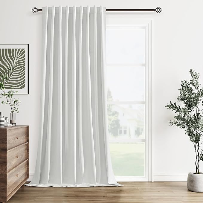 Guken White 100% Blackout Linen Curtains 60 Inch Wide by 108 Inch for Living Room Bedroom Back Tab Thermal Insulated Black Out 1 Drapes Room Darkening Window Curtains,1 Panel
