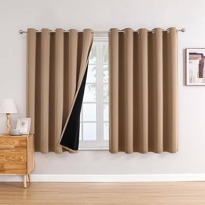 ChrisDowa 100% Blackout Curtains for Bedroom 63 Inches Long 2 Panels Set