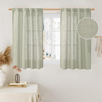 LAMIT 40 Inch Length Linen Curtains for Small Windows, Semi Sheer Light Filtering Panels Back Tab and Rod Pocket Neutral Drapes for Basement/Window/Loft Room, Sage Grey, 2 Panels, 34 x 40 Inch