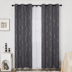 Deconovo Grey Blackout Curtains for Bedroom, Thermal Insulated Soundproof Drapes, Wave Dots Foil Print, 38 x 84 Inches Long, 2 Panels, Machine‑Washable Privacy Window Panel for Living Room Patio Door