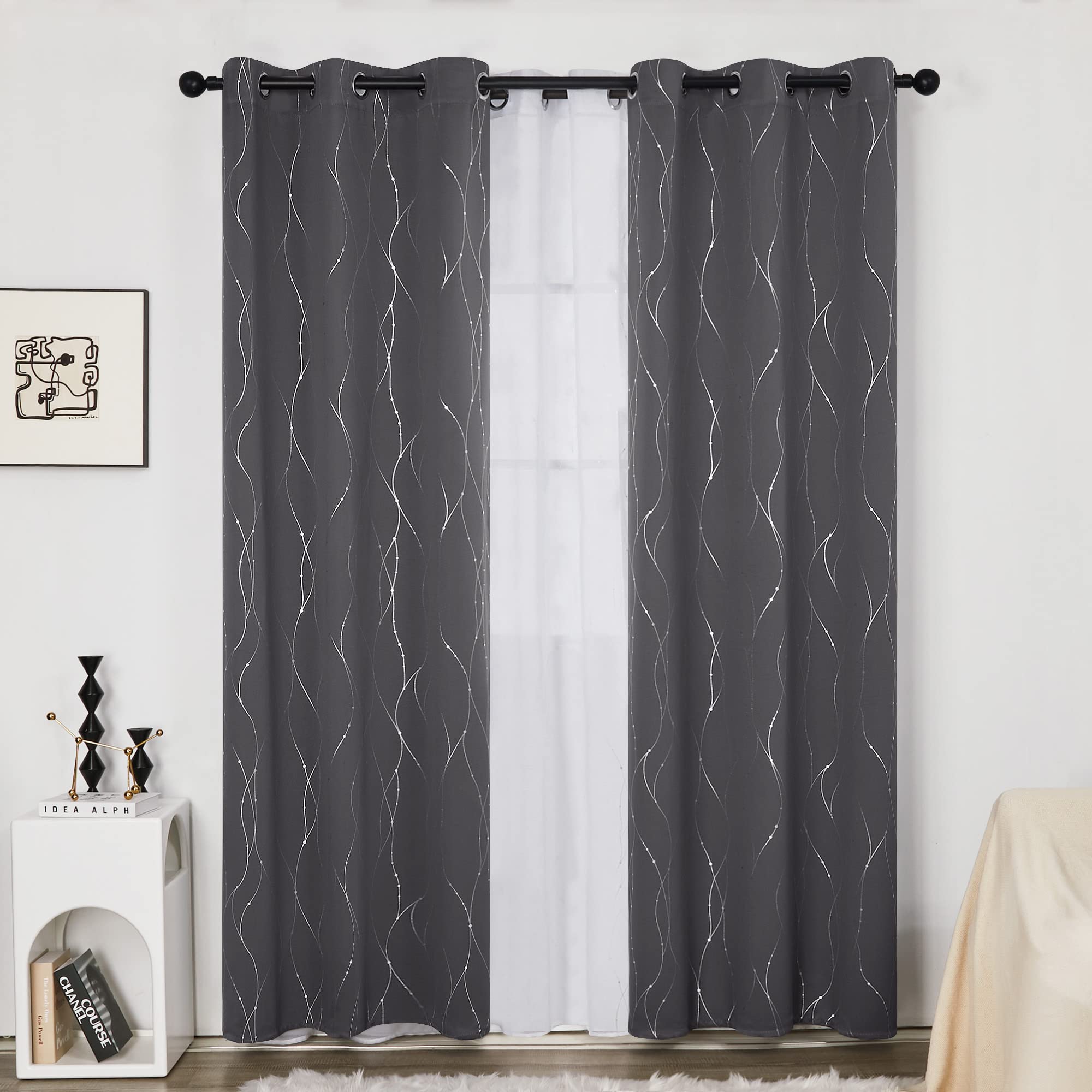 Deconovo Living Room Curtains 84 Inches Long, Blackout Curtains for Bedroom