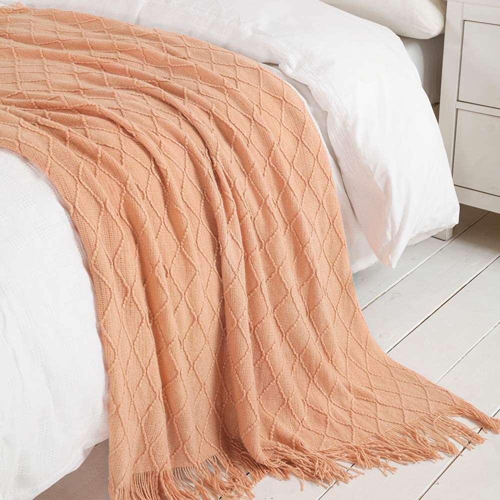BOURINA Orange Throw Blanket 60x80 Inch Boho Knit Soft Throw Sofa Blanket