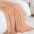 BOURINA Orange Throw Blanket 60x80 Inch Boho Knit Soft Throw Sofa Blanket