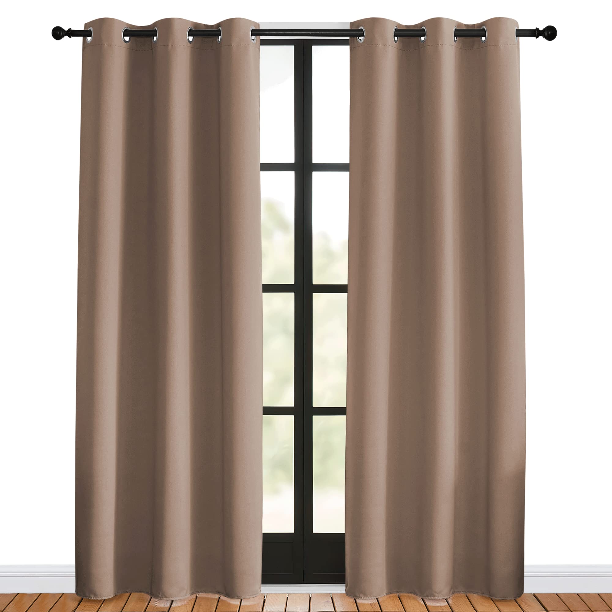 NICETOWN Window Draperies Blackout Curtain Panels, 1 Pair, 42 by 80 inches, Cappuccino, Window Treatment Thermal Insulated Solid Grommet Blackout Drapes for Bedroom