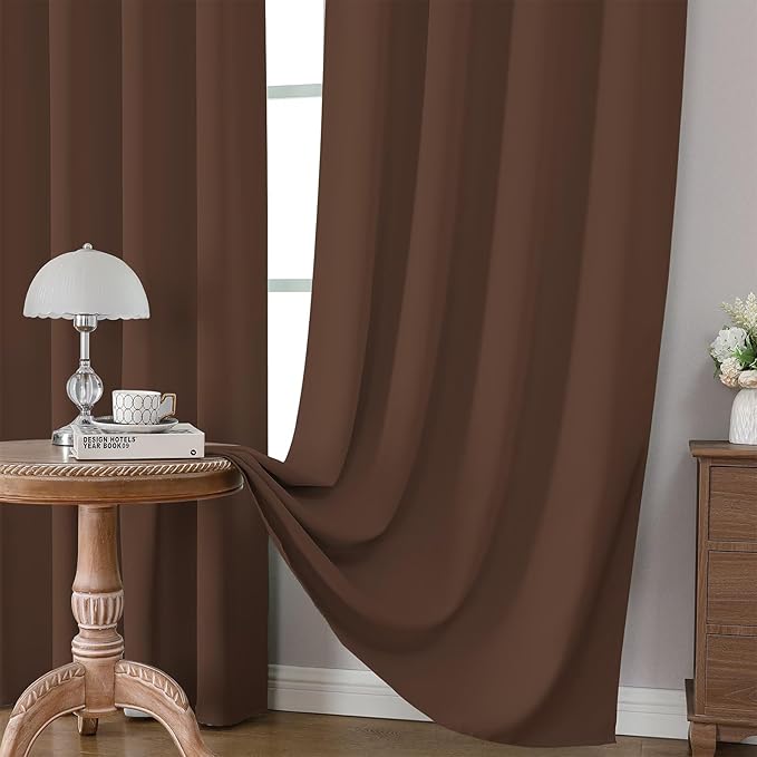 CUCRAF Brown Blackout Curtains 90 inch Length 2 Panels Set, Rod Pocket Room Darkening Drapes for Bedroom Living Room, Insulated Thermal Light Blocking Window Curtain (W52 x L90 Inch)