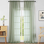 Extra Wide Sage Green Sheer Curtains 120 Inches Long, Extra Long Light Filtering Modern Patio Curtains for Sliding Glass Door, Rod Pocket Drapes for Living Room, 2x59Wx120L Inches, 10FT, 2PCS
