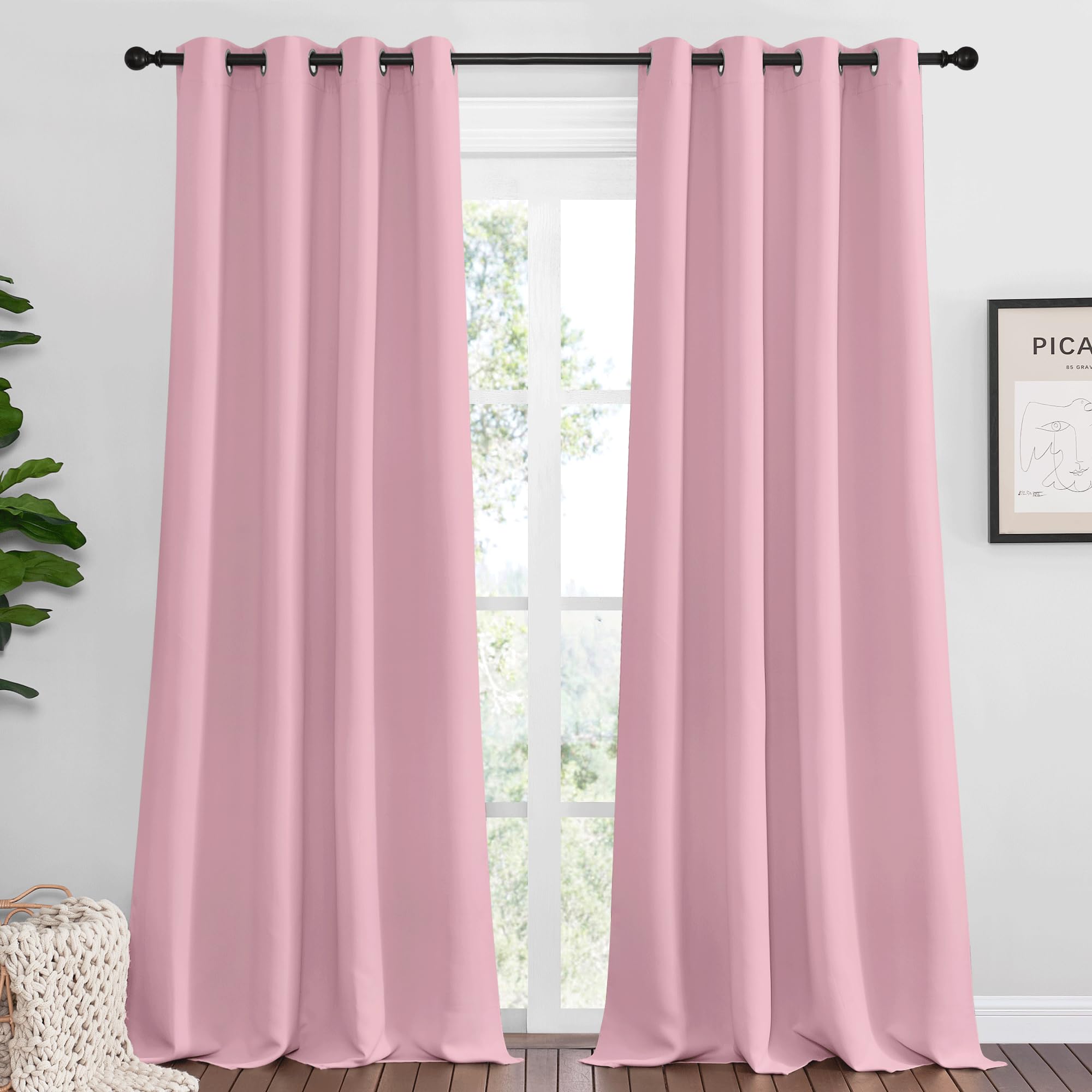 NICETOWN Crystal Pink Blackout Draperies Curtains - Pair of Grommet Top Thermal Insulated Blackout Decorative Curtains for Thanksgiving Day & Christmas Decor(55 inches Wide by 96 inches Long)