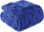 Exclusivo Mezcla Fleece Throw Blanket for Couch,Super Soft and Warm Lightweight Checkered Pattern Blankets for All Seasons, 50x60 Inches, Cobalt Blue