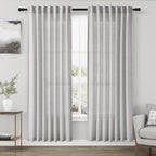 Nanspring Grey Linen Curtains 80 Inches Length for Living Room Back Tab Rod Pocket Semi Sheer Linen Drapes Muted Neutral Boho Grey Linen Textured Window Curtain for Dining Room Bedroom 52X80 Inch