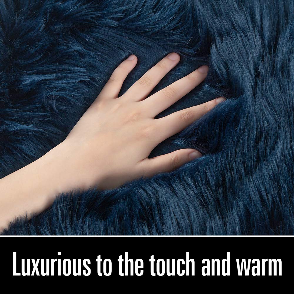 LOCHAS Soft Fluffy Faux Fur Rugs for Bedroom Bedside Rug 2x4 Ft, Light Navy