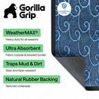GORILLA GRIP 100% Waterproof All-Season WeatherMAX Doormat 35x23, US Designed Natural Rubber, Stain and Fade Resistant, Low Profile Indoor Outdoor Door Mats, Easy Clean Patio Mat, Ocean Blue Waves