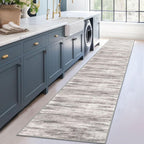 KOZYFLY Modern Abstract Hallway Runner, 2x12 Washable Rug Runner Non-Slip Soft Striped Kitchen Runner Rug, Grey/Light Beige/Brown Print Carpet for Entryway Bathroom