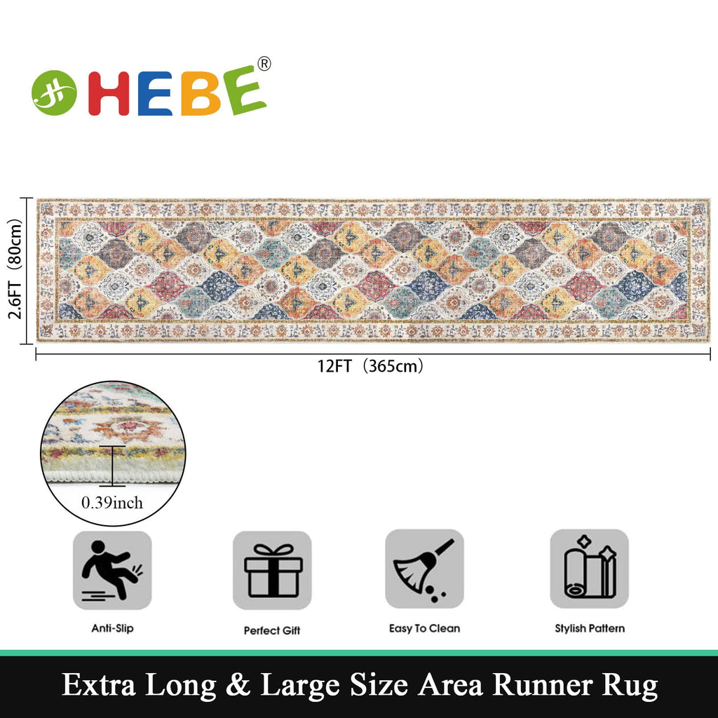HEBE Hallway Runner Rug 2'8''x12', Washable Non Slip Kitchen Rug Runner