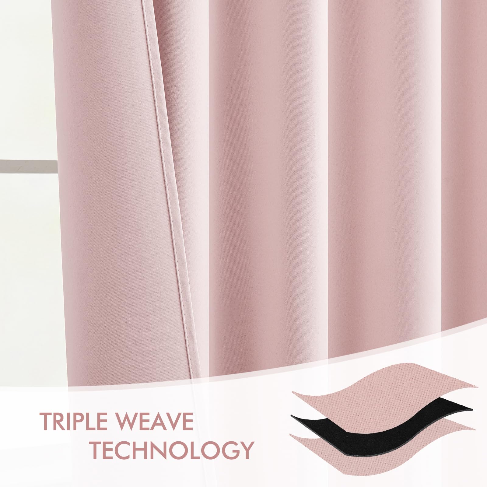 MIULEE Light Pink Back Tab Blackout Curtains 52x102 Inch Long 2 Panels Set
