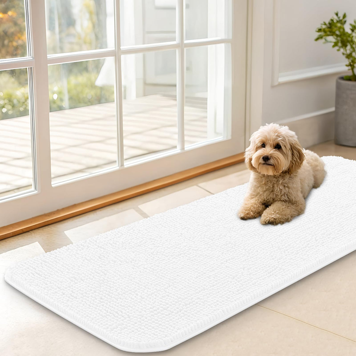 OLANLY Dog Door Mat for Muddy Paws 47x17, Super Absorbent Chenille Mud Mat
