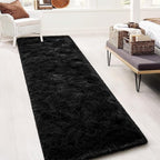TWINNIS Super Soft Shaggy Runner Rugs Fluffy Carpets, 2x6 Feet, Indoor Modern Plush Area Rugs for Hallway Living Room Bedroom Kitchen Entryway, Upgrade Anti-Skid Rectangular Fuzzy Rug, Black