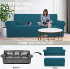 Easy-Going Stretch Oversized Loveseat Slipcover 1-Piece Sofa Cover Furniture Protector Couch Soft with Elastic Bottom for Kids Polyester Spandex Jacquard Fabric Small Checks Peacock Blue