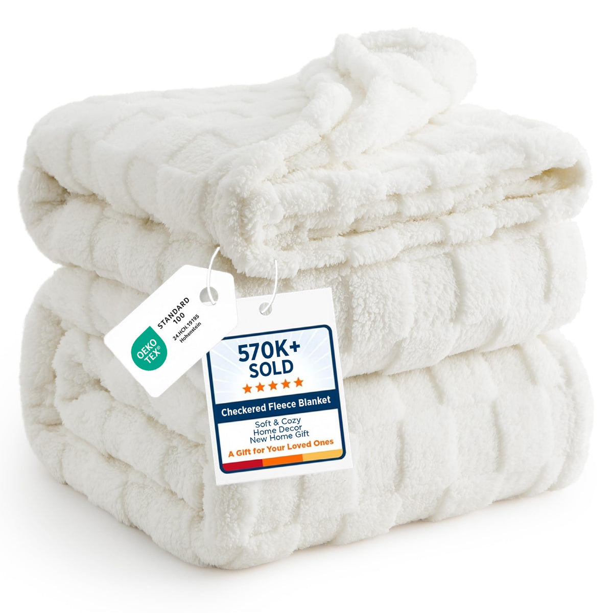 Bedsure Checkered Soft Cozy Fleece Full Blanket for Bed, Oatmeal, 84"×90"