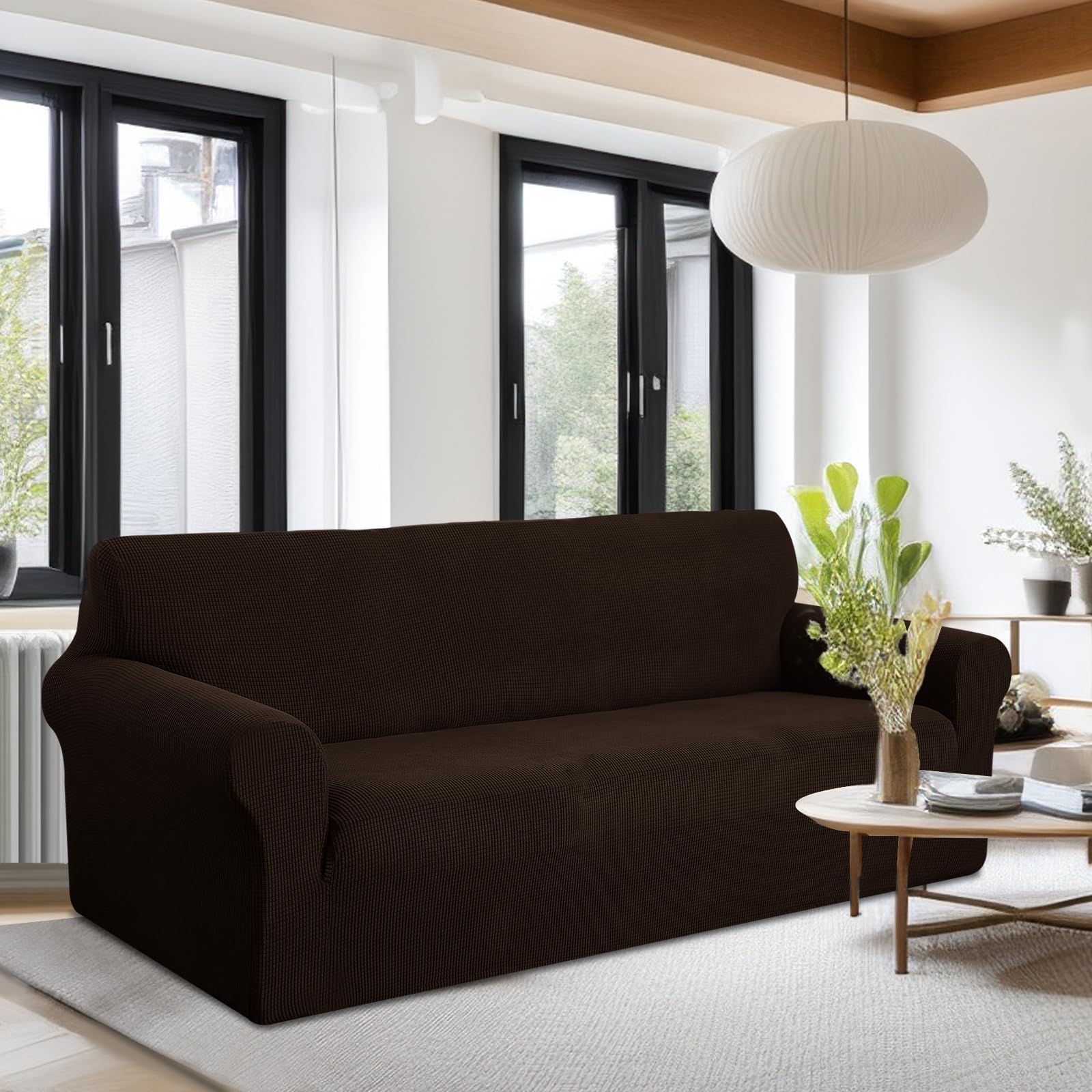 U-NICE HOME Oversized Stretch Couch Cover Slipcover, Chocolate