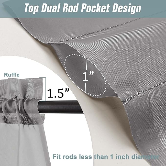Grey Sheer Curtains 84 Inches Long 2 Panels, Elegant Airy Transparent Light Filtering Window Curtains, Window Drapes for Living Room Bedroom, Dual Rod Pocket, Charcoal Grey, 2x42Wx84L Inches