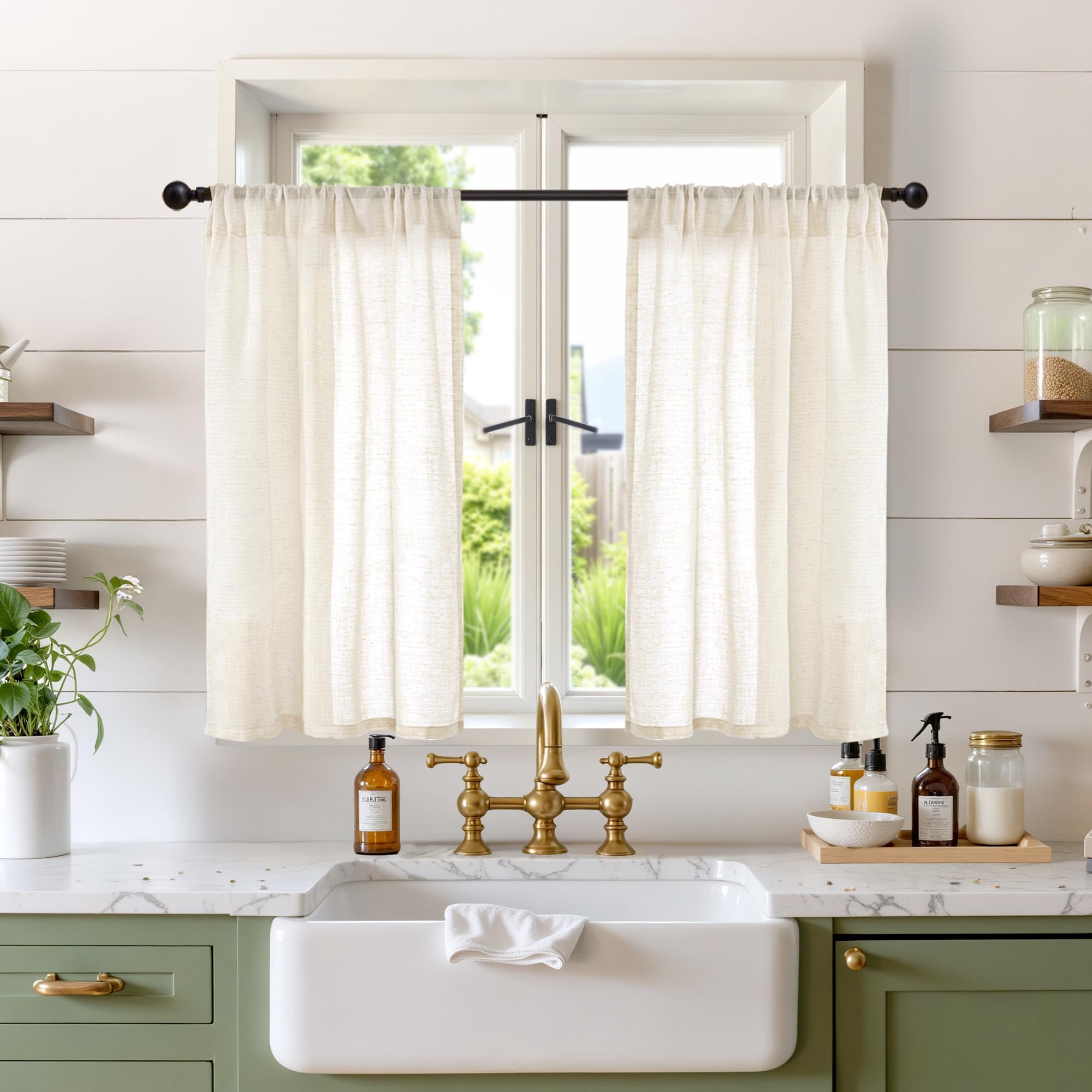 BGment Linen Kitchen Window Curtains Over Sink, 36 Inch Length Cafe Drapes
