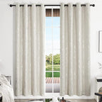Deconovo Beige Blackout Curtains, Boho Farmhouse Curtain, Thermal Insulated Soundproof Drapes, Silver Branch Print, 52 x 108 Inch Long, Machine Washable Window Panels for Living Room Bedroom, Set of 2