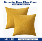 MIULEE Pack of 2 Mustard Yellow Throw Pillow Covers 20x20 Inch Soft Spring Chenille Pillow Covers for Sofa Living Room Couch Solid Dyed Cases