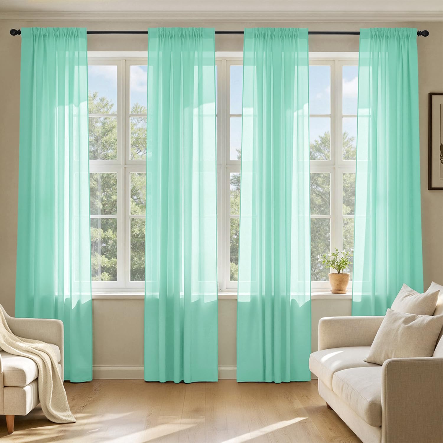 MIULEE Aqua Sheer Curtains 84 Inches Long 4 Panels 42 x 84 Inches