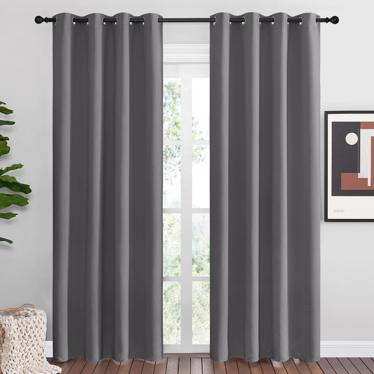 NICETOWN Black Blackout Curtains for Living Room 55" w x 86" L 2 Panels