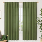 LAMIT Olive Green Linen Curtains for Bedroom, Faux Linen Textured Light Filtering Drapes Rod Pocket Boho Neutral Christmas Panels for Farmhouse/Living Room, 2 Panels, 52 x 72 Inch