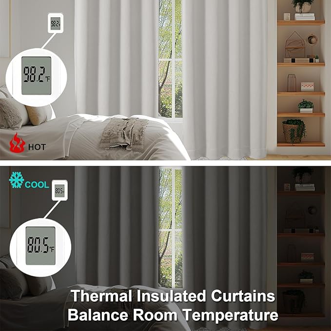 Simplebrand Ava Natural Blackout Curtains for Bedroom 63 Inch Length 2 Panels Set, Solid Thermal Insulated Energy Saving Rod Pocket Window Treatment Curtains Blackout Drapes, W40 x L63 Inch, Natural