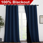 NICETOWN 100% Blackout Blinds, Laundry Room Decor Window Treatment Curtains, Thermal Insulated Energy Smart Drapes and Draperies for Villa, Hall and Studio, Navy Blue, Set of 2, 55 inches x 96 inches