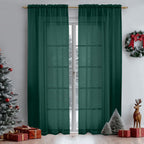 OWENIE Green Sheer Curtains 72 Inches Long 2 Panels Set for Christmas Decoration, Light Filtering Sheer Curtain Rod Pocket Clear Drapes for Living Room Bedroom Window Sliding Door, Each 42 x 72 Inch
