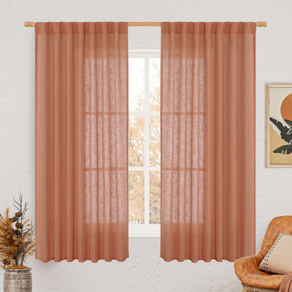 LAMIT Light Filtering Linen Curtains 63 inches Long for Bedroom 2 Panels