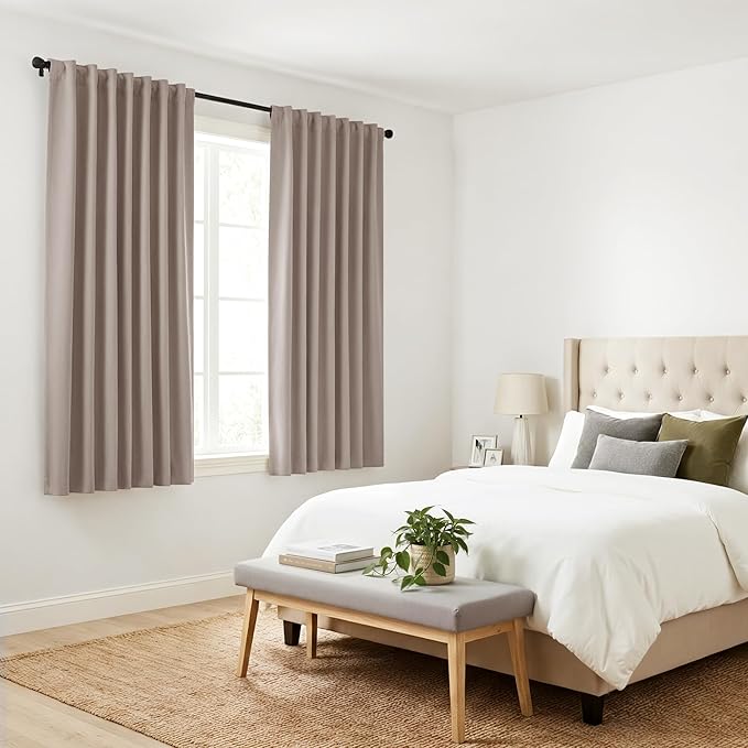 PONY DANCE Blackout Curtains Thermal Insulated Window Treatment Panels Room Darkening Blackout Drapes for Living Room Back Tab/Rod Pocket Bedroom Draperies, 42x54 Inch, Light Taupe, 2 Panels