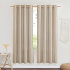 NICETOWN Flax Linen Blend Taupe Window Curtains, Grommet Vertical Drapes Privacy Added with Light Through Thick Linen Window Treatments for Bedroom/Living Room, W55 x L72, 2 Pieces