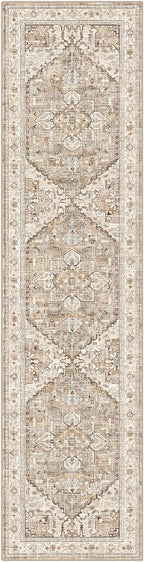 Yamaziot Washable Runner Rug, 2x8 Non-Slip Boho Vintage Hallway Rug Runner with Rubber Backing, Stain Resistant & Low Pile Faux Wool Distressed Carpet Runner for Bedroom, Kitchen, Laundry, Entrance