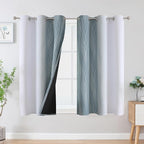 Estelar Textiler Stone Blue and Greyish White Ombre Blackout Curtains 54 Inch Length 2 Panels, Full Room Darkening Drapes for Kitchen, Thermal Insulated Grommet Short Curtains for Bedroom,42Wx54L