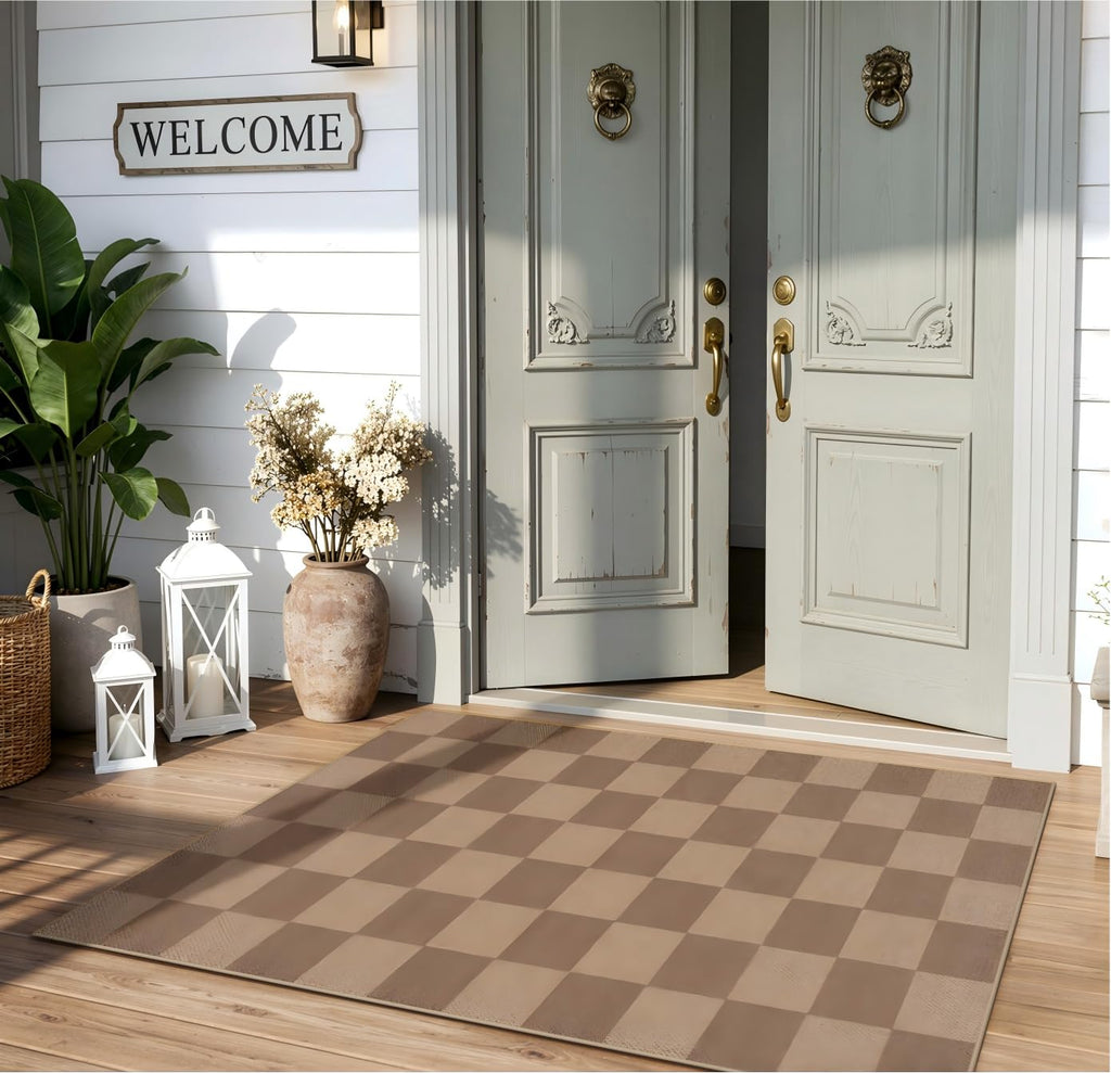 Lahome Checkered Easy Jute 3x5 Outdoor Rug, Washable Rugs for Entryway